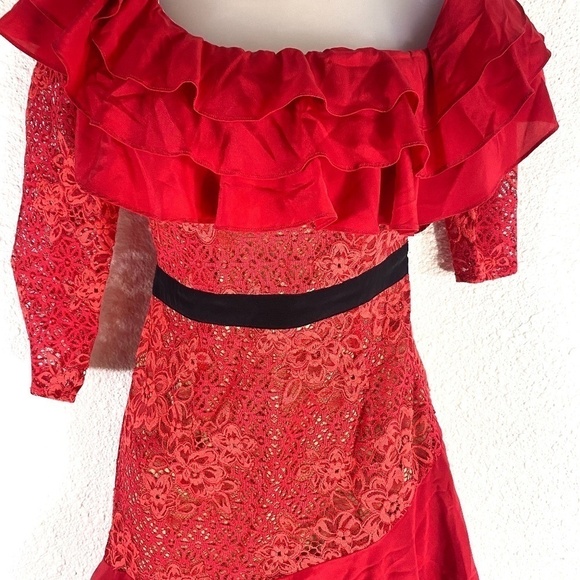 For Love & Lemons Red Lace Chianti Off Shoulder Ruffle Dress SZ S - Picture 2 of 7